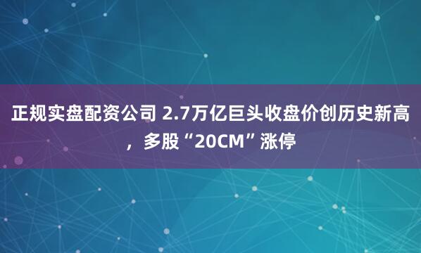 正规实盘配资公司 2.7万亿巨头收盘价创历史新高，多股“20CM”涨停